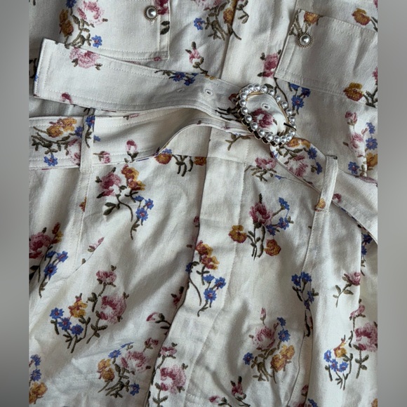 House of Harlow 1960 linen floral romper with pearl belt detail buckle sz 12 - Picture 13 of 13